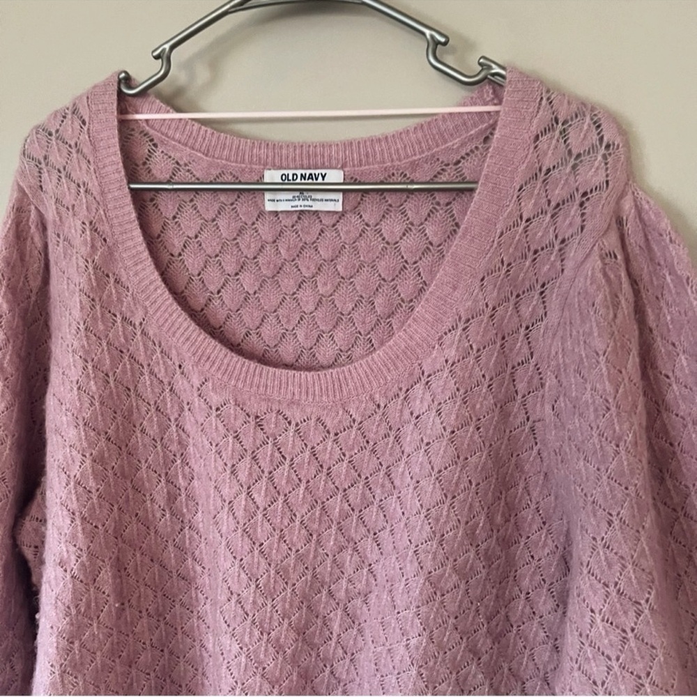 Old Navy Open Knit Wool Blend Sweater Pink XL Feminine Cottagecore Girly Office - Picture 2 of 8